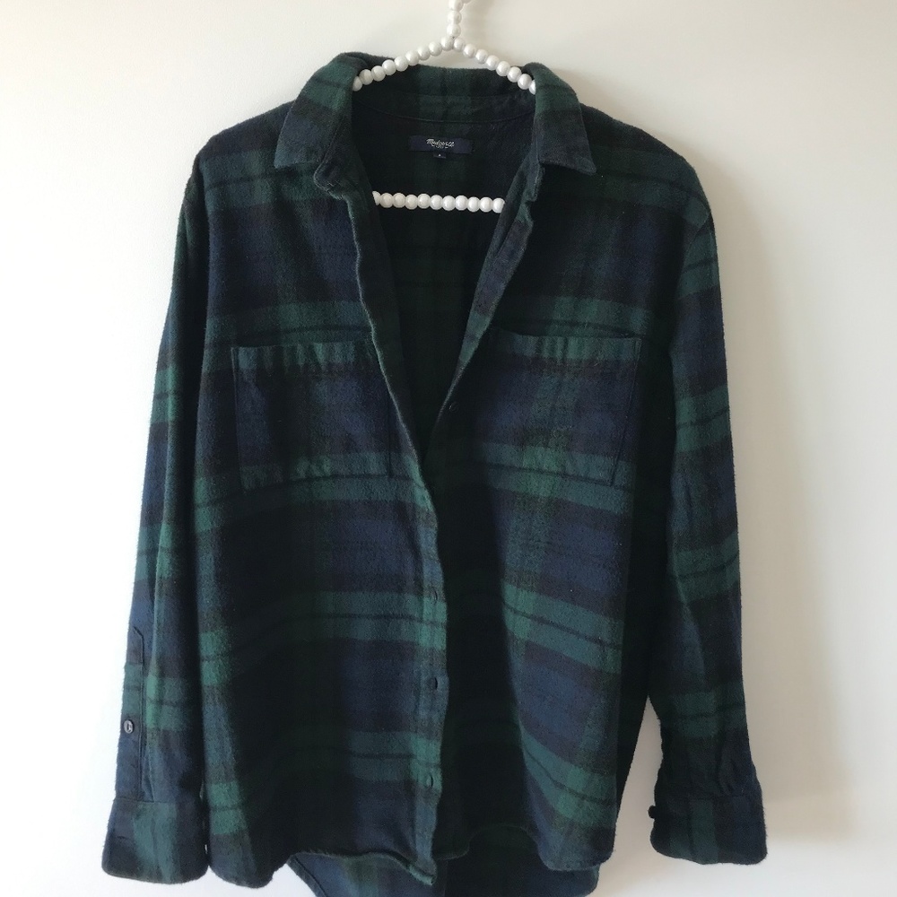 Madewell Flannel in Dark Plaid - Forest Green (S)